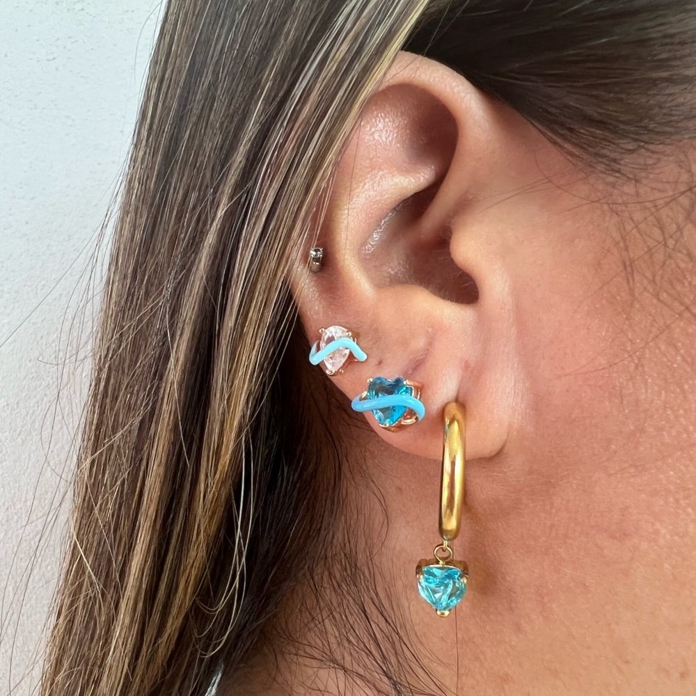 Heart Drop Mini Hoops - Blue